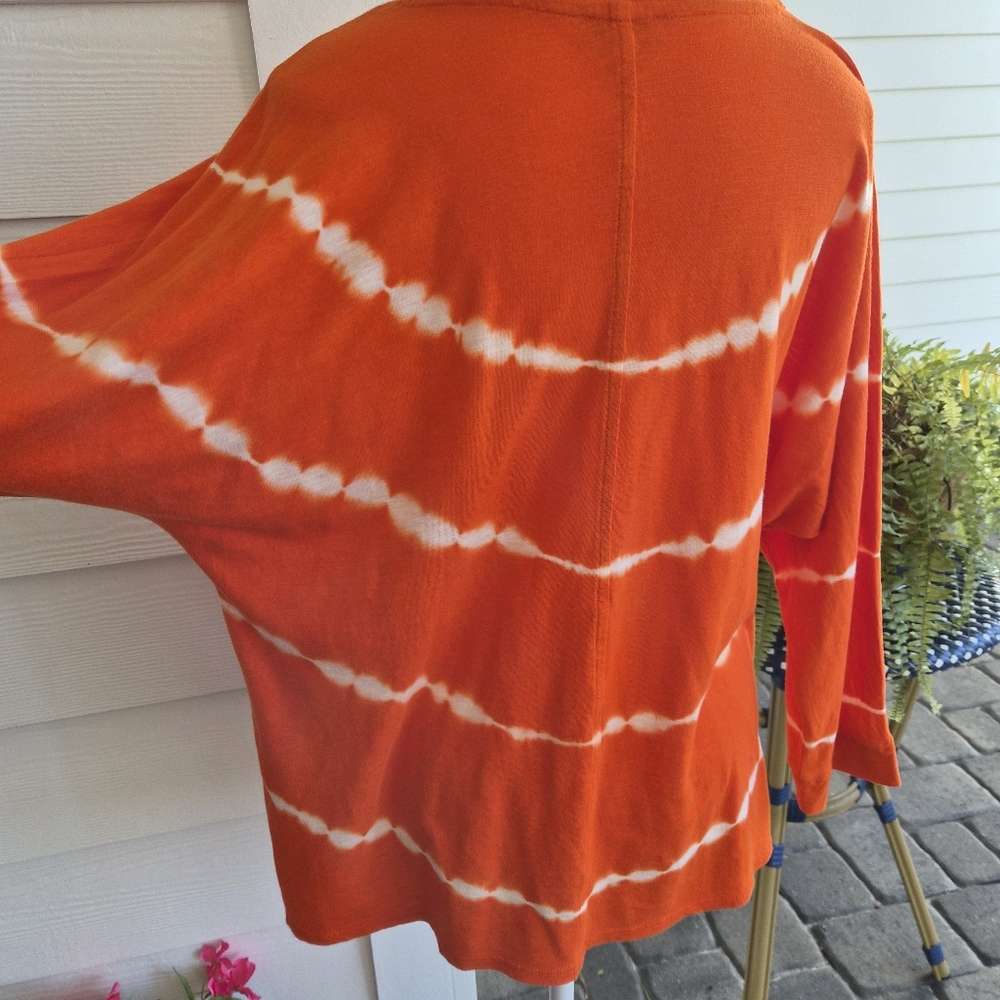 J. Jill Orange Shibori Tie Dye Top Large Cotton Modal Dolman Sleeve Relaxed Fit - Picture 5 of 11